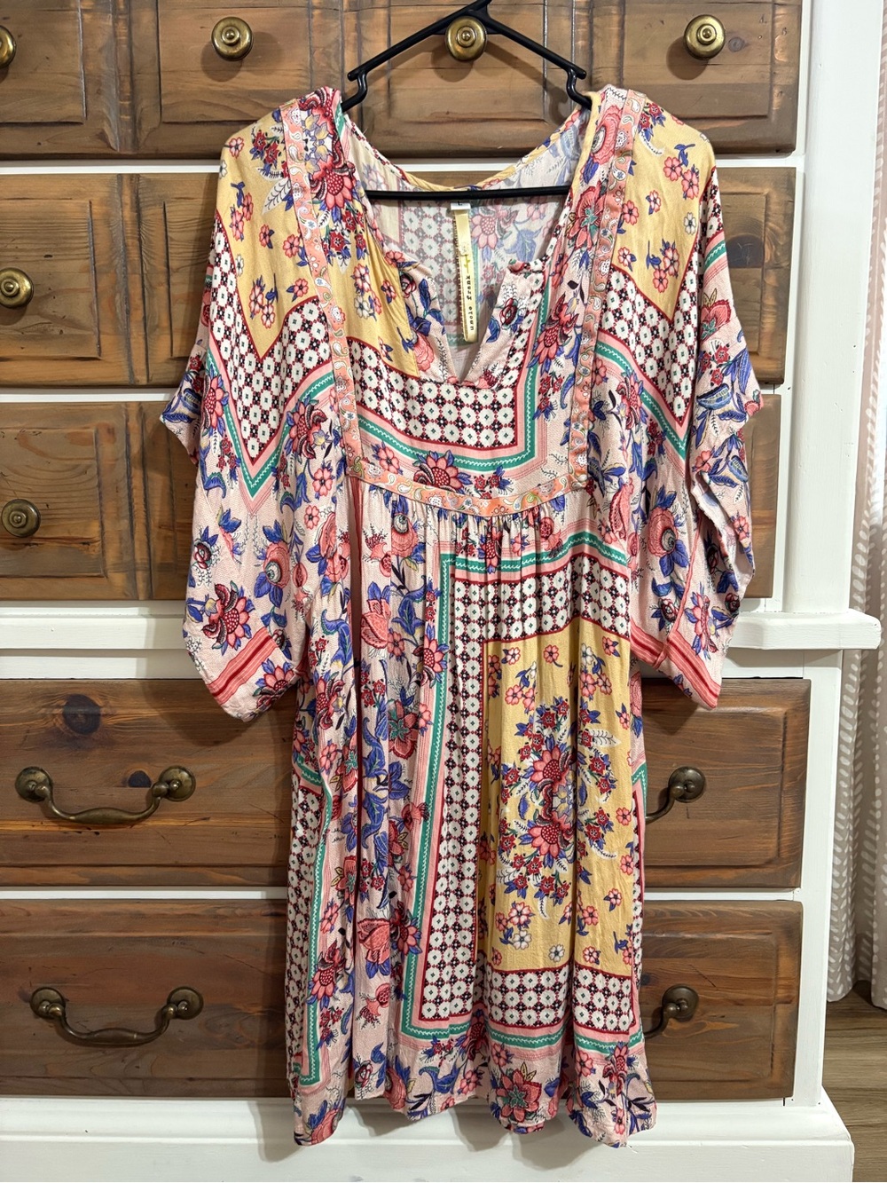 Uncle Frank Boho Patchwork Mini Dress - Pink & Mustard